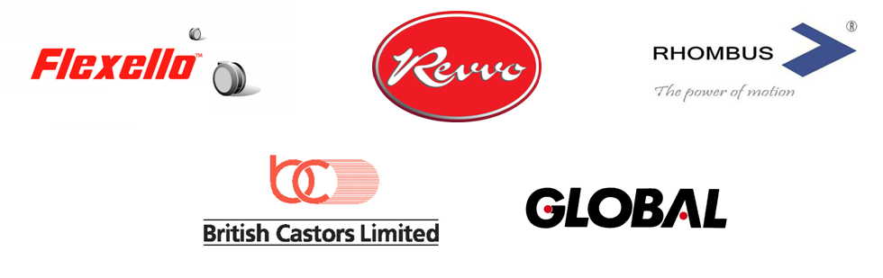 Logo's of Flexello, Revvo, Rhombus, British Castors & Global