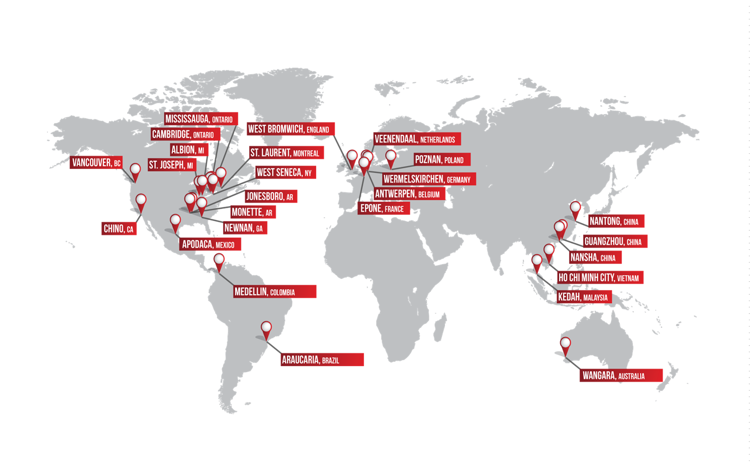 A map displaying Colson's distribution around the globe